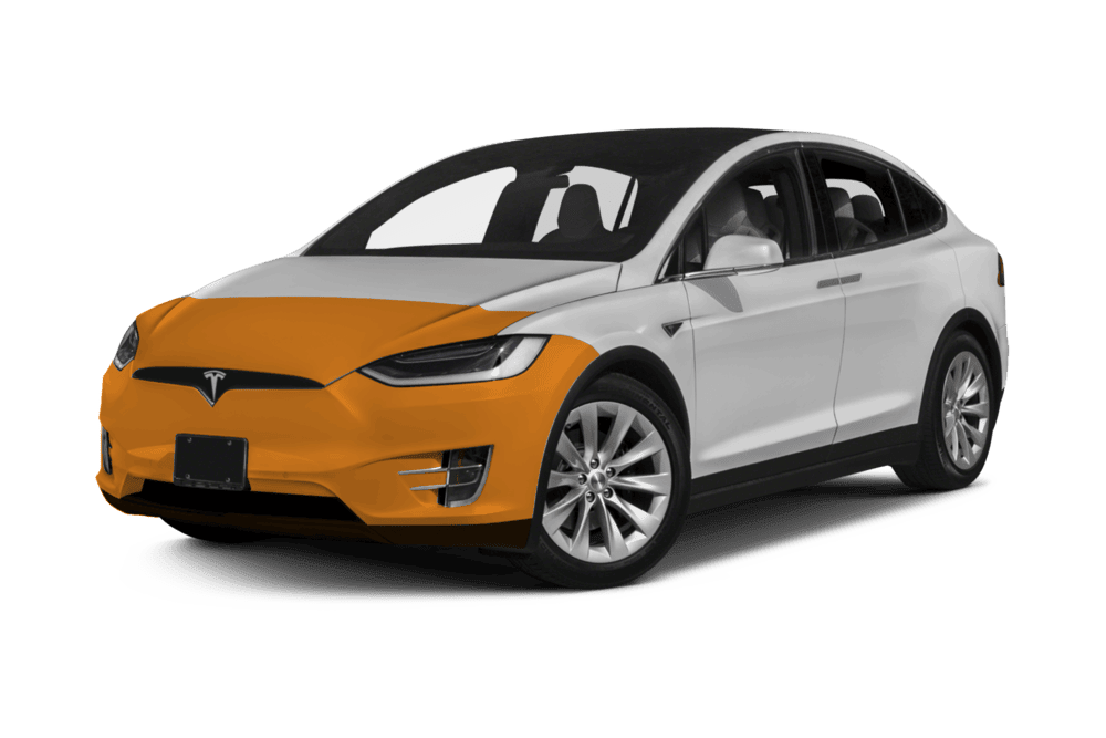 Tesla Model X showing Partial Front paint protection film coverage highlighted in orange