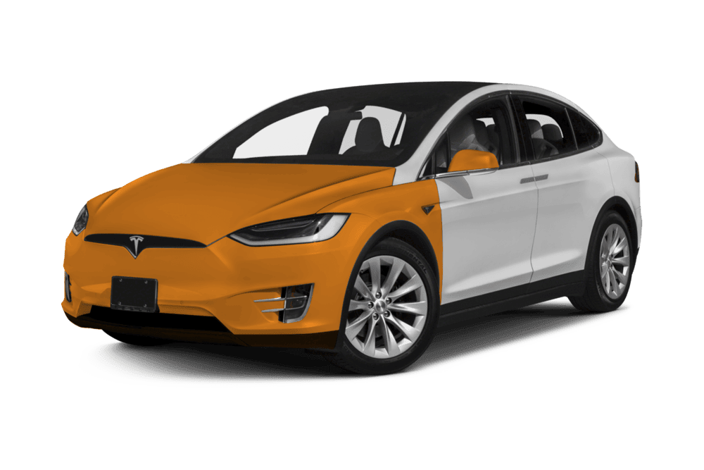 Tesla Model X showing Full Front paint protection film coverage highlighted in orange