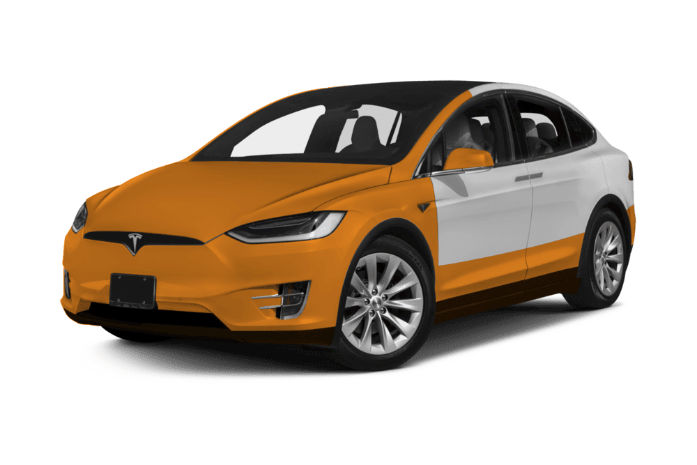 Tesla Model X showing Track Pack paint protection film coverage highlighted in orange