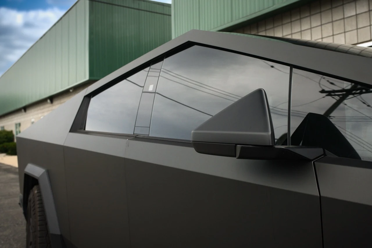 Tinted window detail on a Tesla Cybertruck