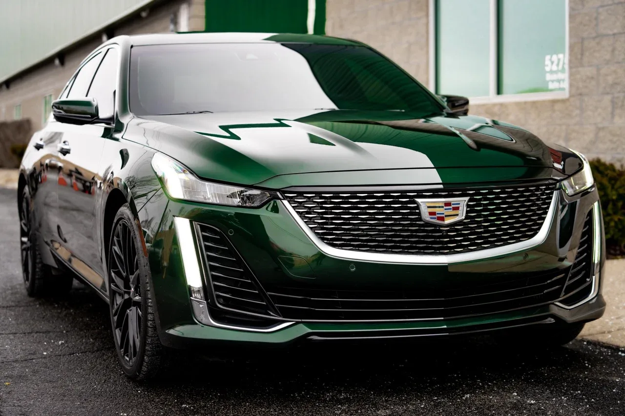 Dark green Cadillac CT5 front grille detail