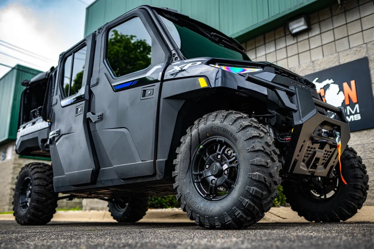 Polaris side-by-side with protective film on the windshield