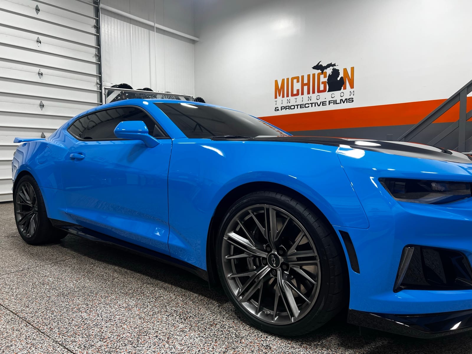 Blue Chevrolet Camaro ZL1 with tint and paint protection