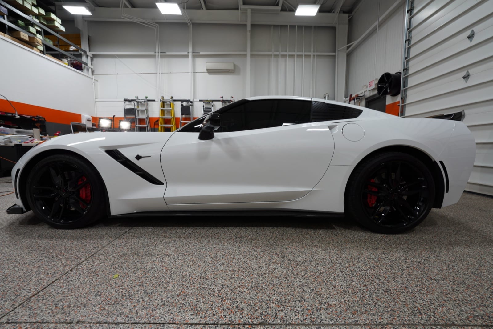 White Corvette Stingray with ceramic tint and PPF