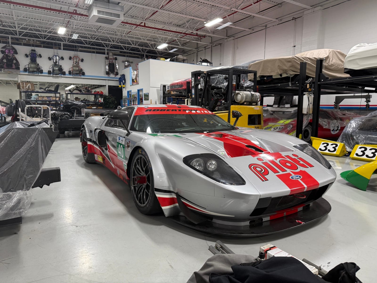 Ford GT race car with protective film over the livery