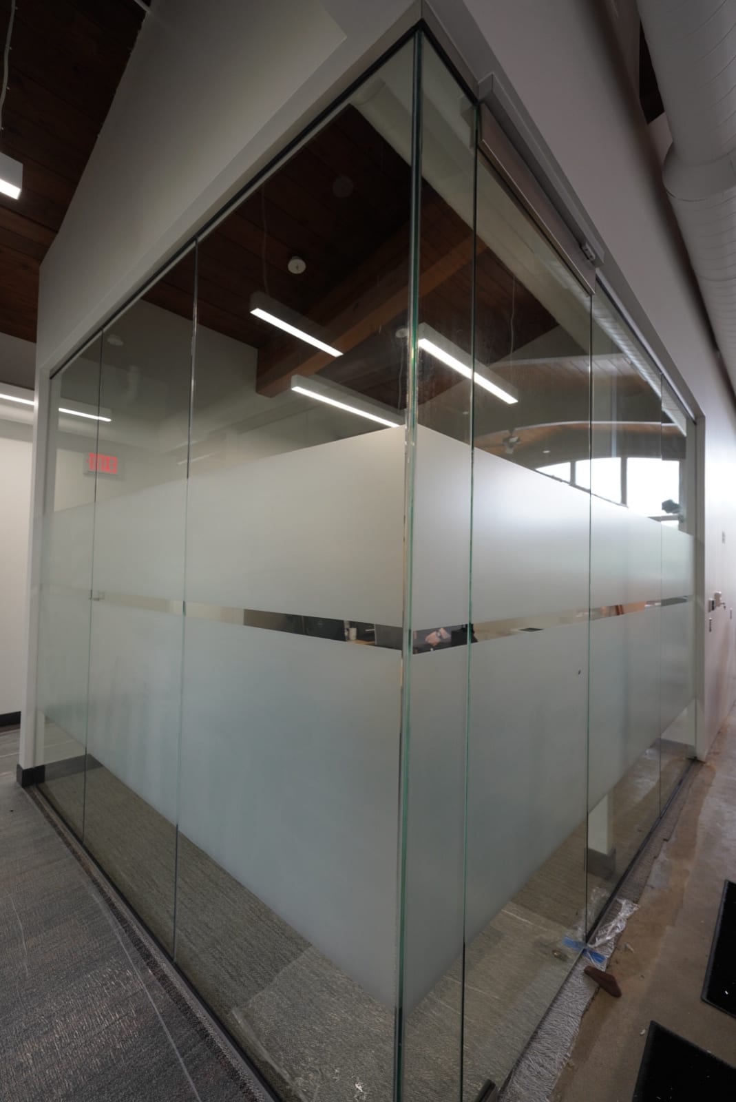 Office partitions with frosted privacy film