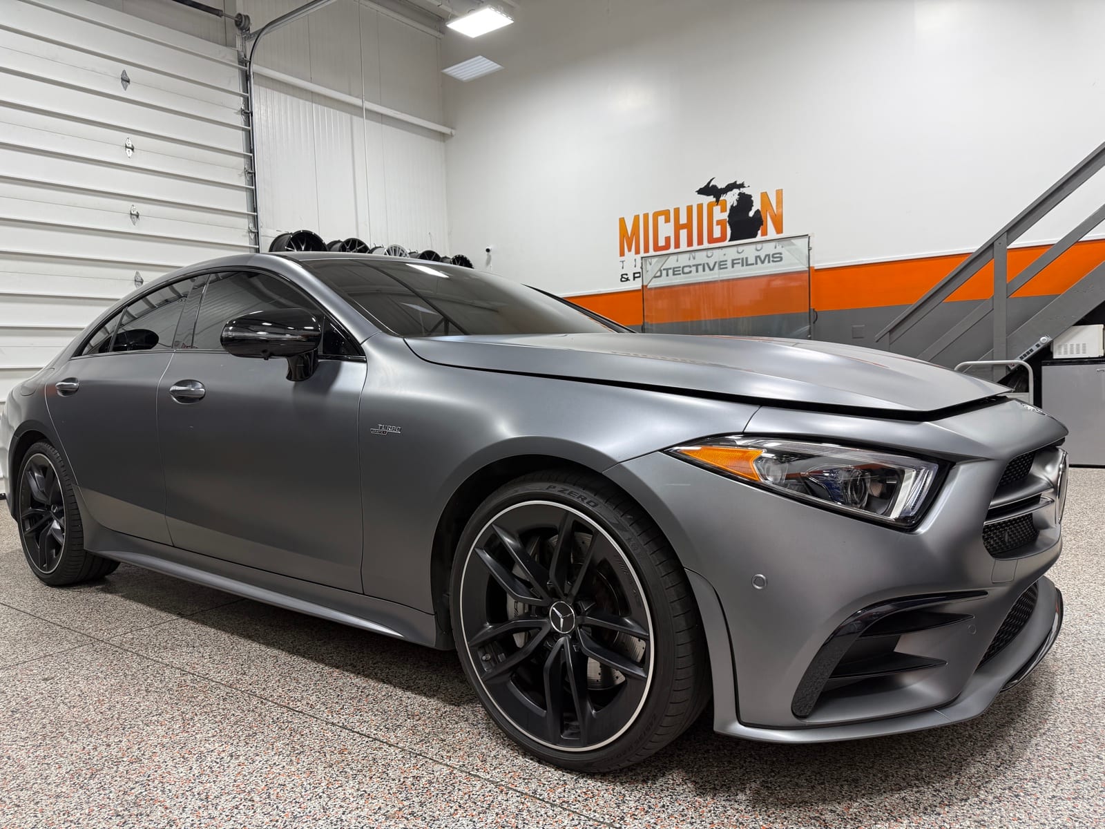Mercedes CLS wrapped in satin paint protection film